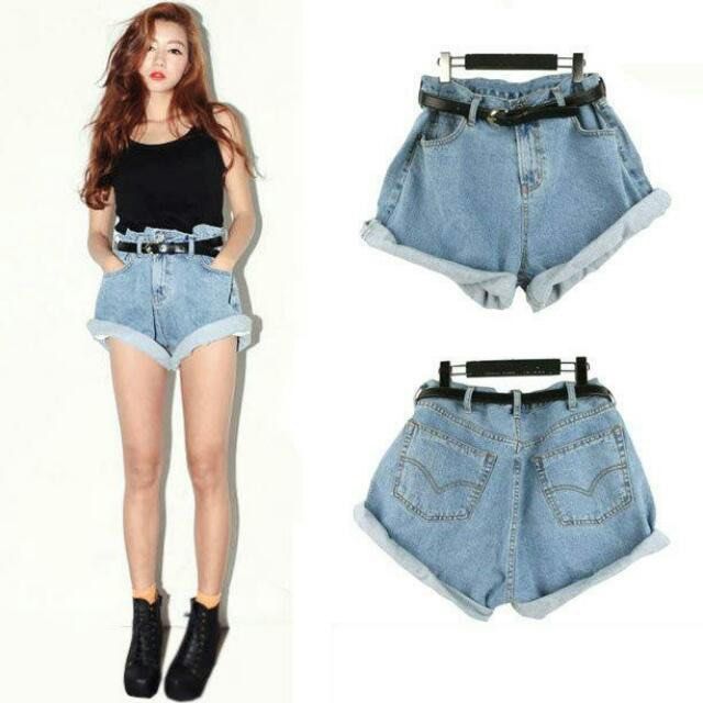 Oversized high waisted denim shorts online