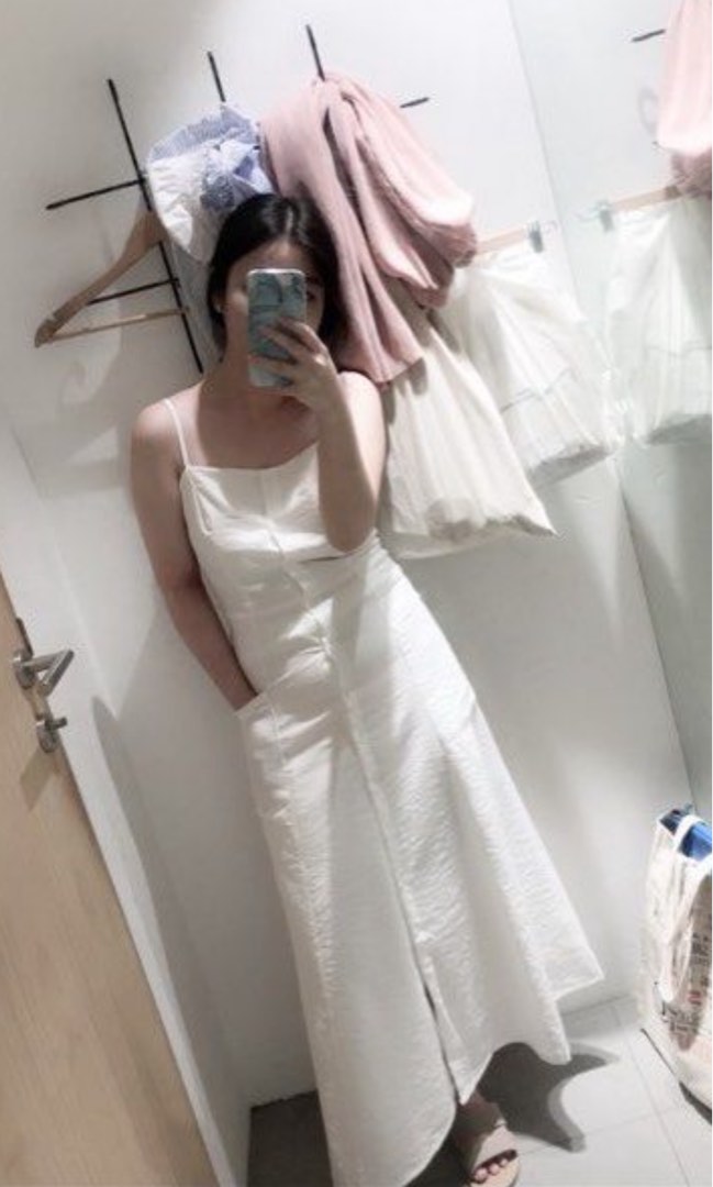 White linen clearance dress with pockets