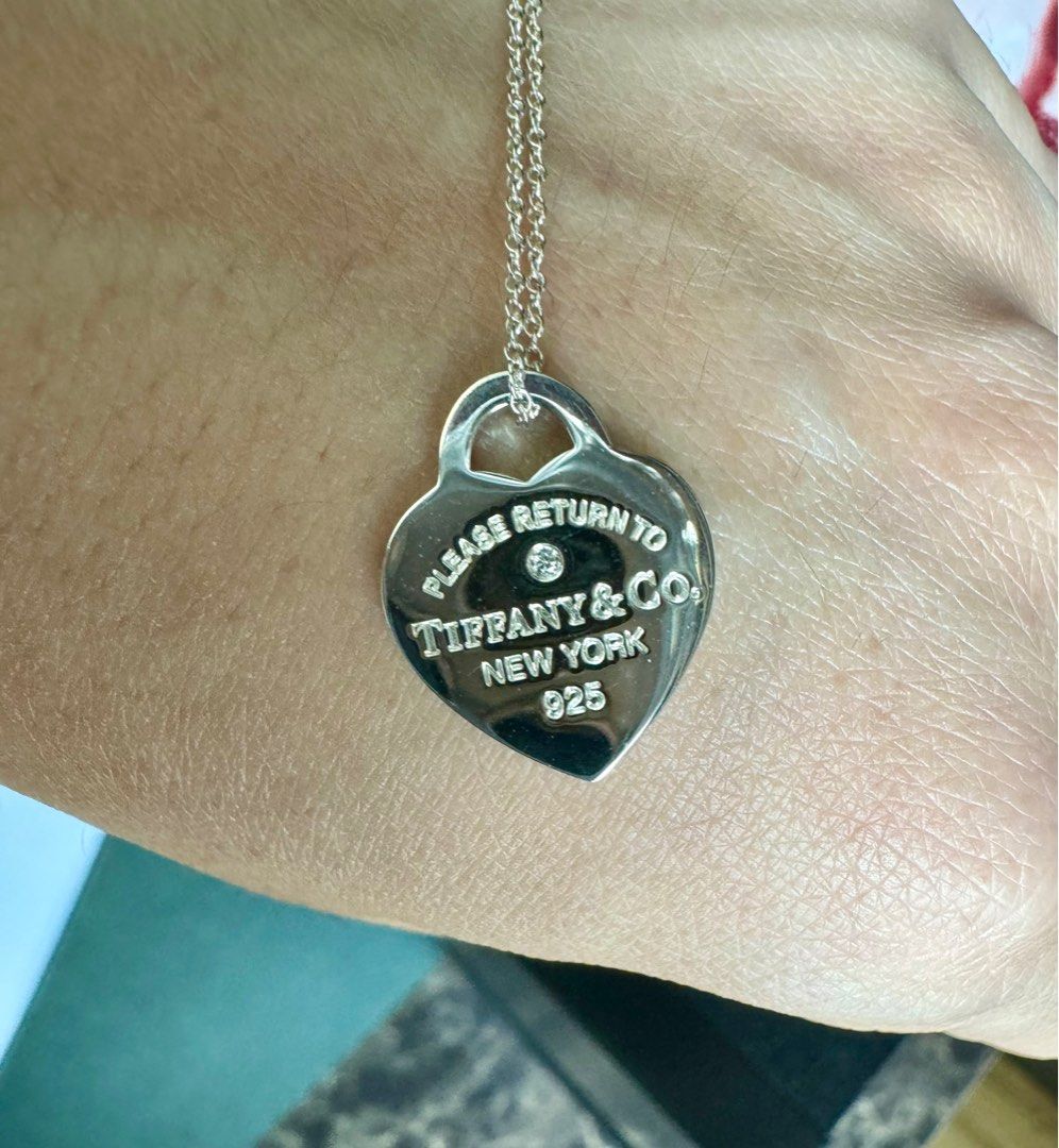 Tiffany Heart Tag Necklace with Diamond Luxury Accessories on