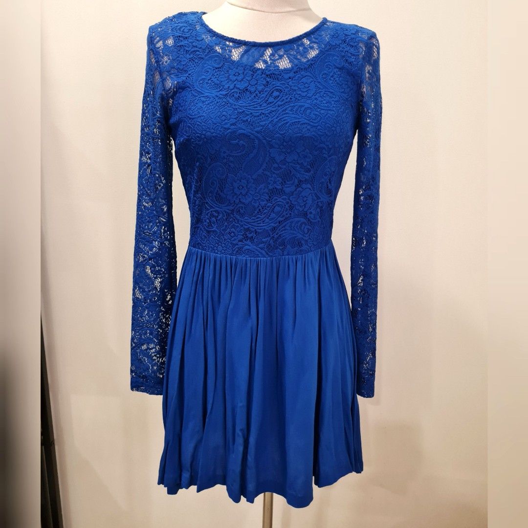 topshop blue long sleeve lace dress, Women's Fashion, Dresses & Sets,  Dresses on Carousell