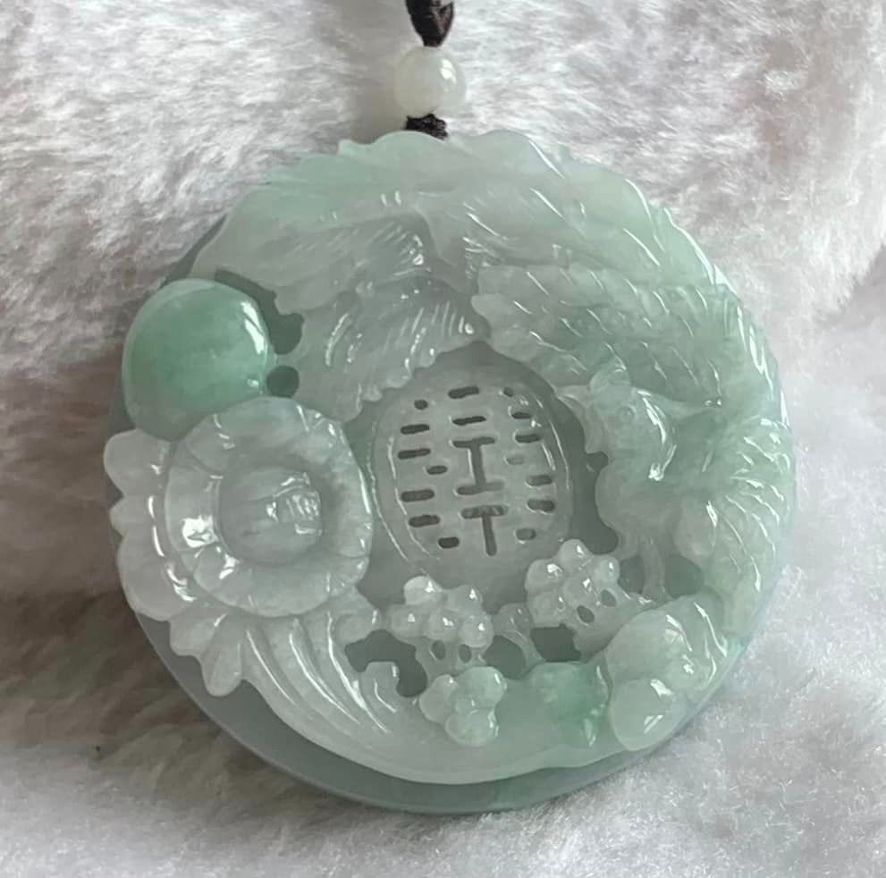 Type A Jadeite Semi Icy Fortune and Double Happiness with Certificate