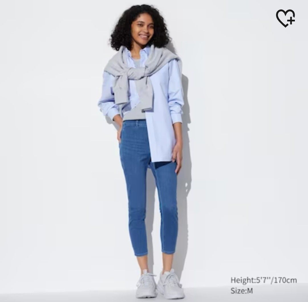Uniqlo ultra stretch high rise cropped denim leggings pants, Women's Fashion,  Bottoms, Jeans & Leggings on Carousell