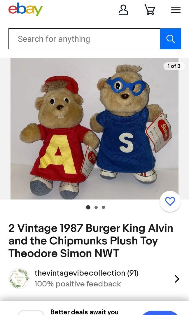 Vintage 1987 Alvin and the Chipmunks Simon Stuffed Animal Plush Toy
