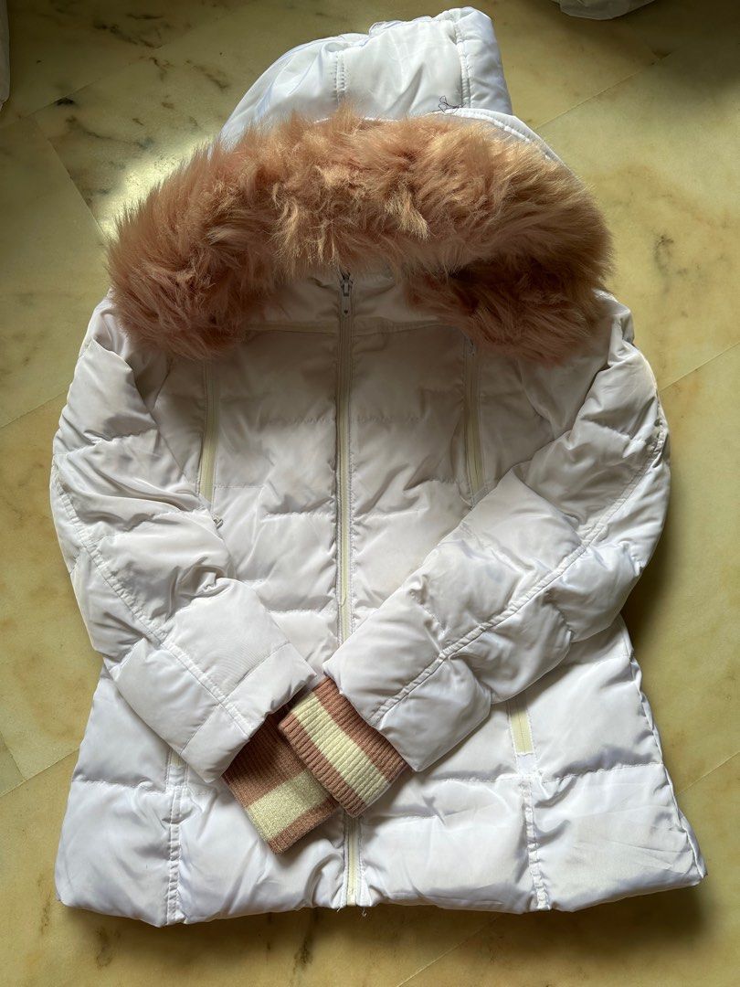 Winter Time white winter jacket with fur hood for woman