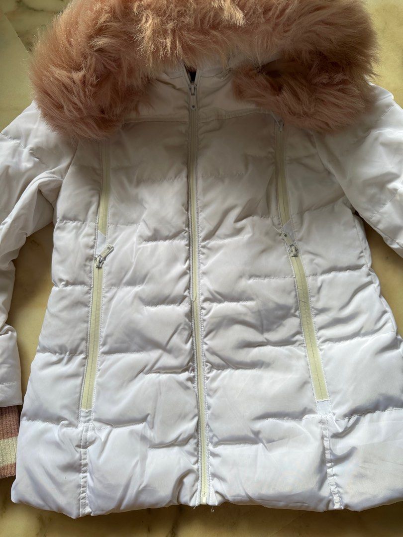 White winter clearance jacket fur hood