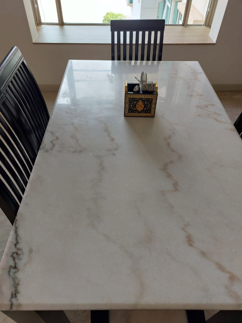 6 seater marble top dining table with 6 chairs for sale, Furniture