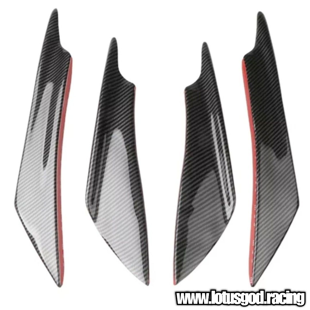 4pcs/set Black Carbon Fiber Fit Front Bumper Lip Splitter Fin Air