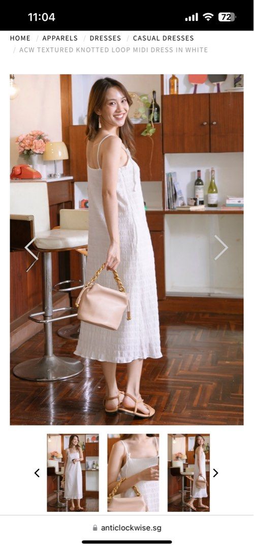 XL] ACW Flowy Textured Tie Strap Midi Dress In White, Women's Fashion,  Dresses & Sets, Dresses on Carousell