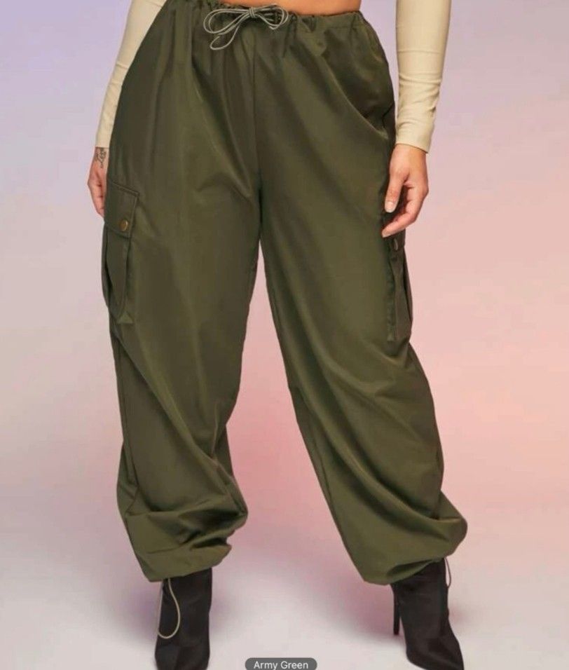 Army Green Cargo Pants Baggy Pants Wide Leg, Women's Fashion