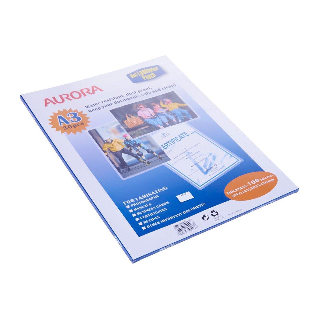 Aurora Laminating Pouch Sheets A3 100 Microns 30 Pcs, Hobbies & Toys