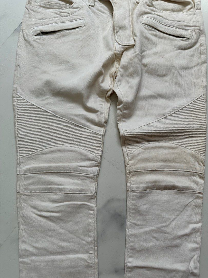 All white cheap biker jeans