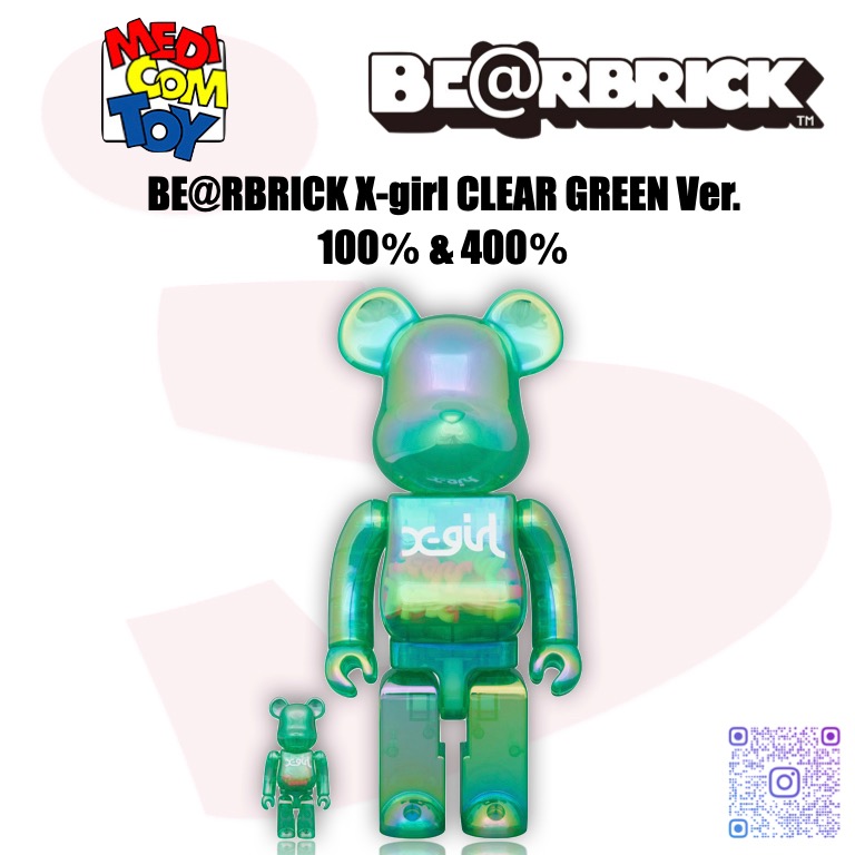 BE@RBRICK X-girl CLEAR GREEN Ver. 100％ & 400％, 興趣及遊戲, 玩具 