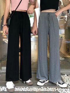 plus size】Men/Women Drawstring High Waist Wide Leg Pants in Grey  Waist  76cm/30inch, Women's Fashion, Bottoms, Other Bottoms on Carousell