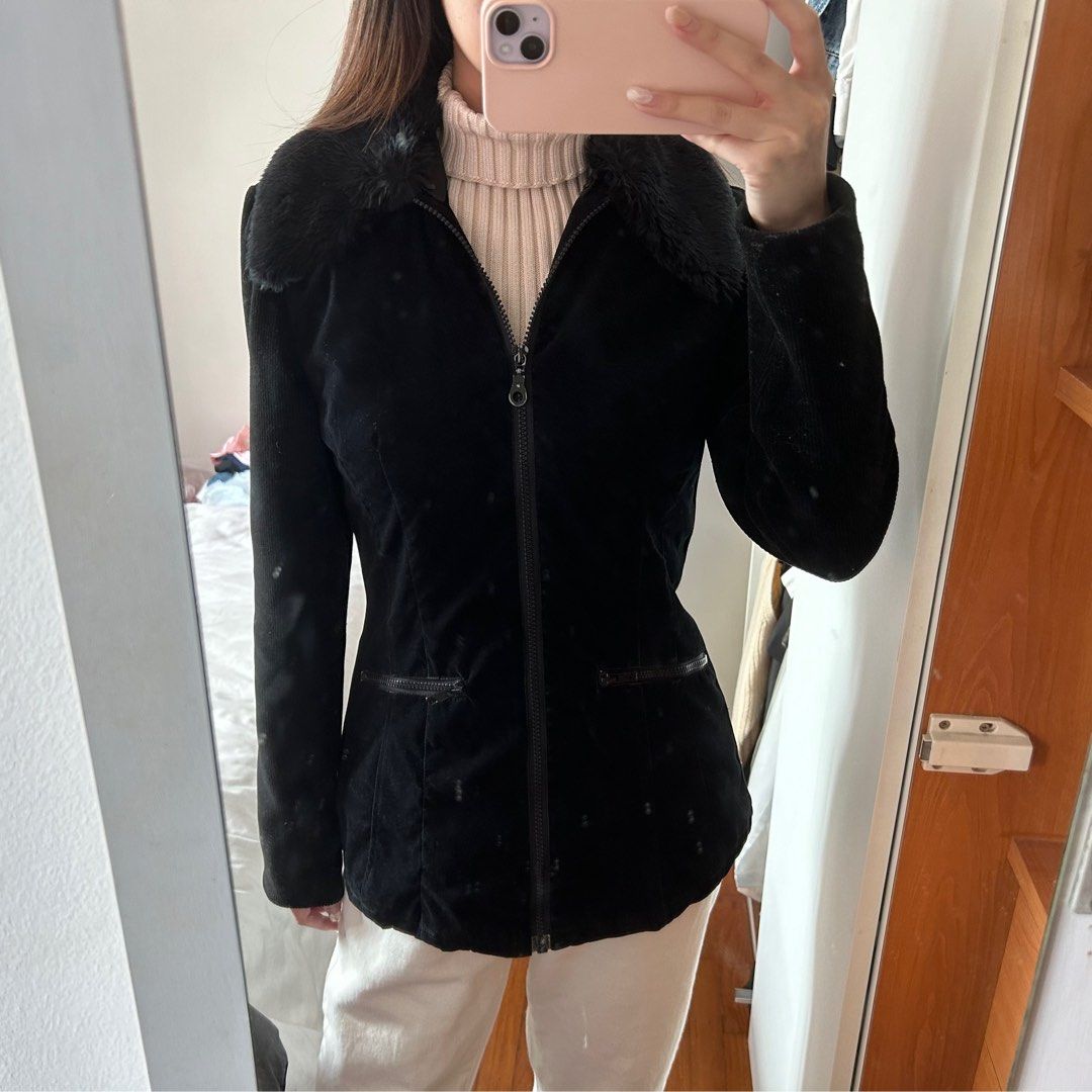 Fur collar discount and sleeve coat
