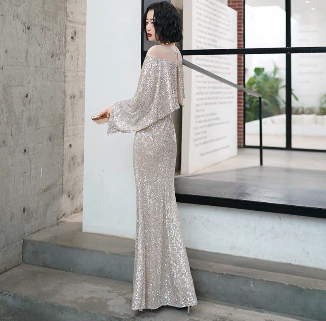 Gold sequin long sleeve maxi dress outlet