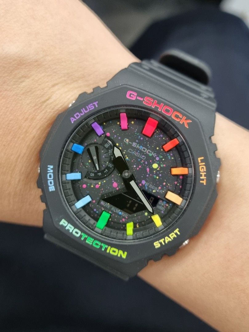 Casio G-shock GA-2100-1A Gold Rainbow Diamond Watch Adjustable Band 