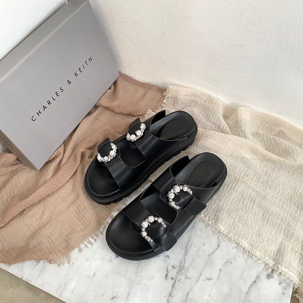 Charles Keith Double Strap Sandal Flatform Black