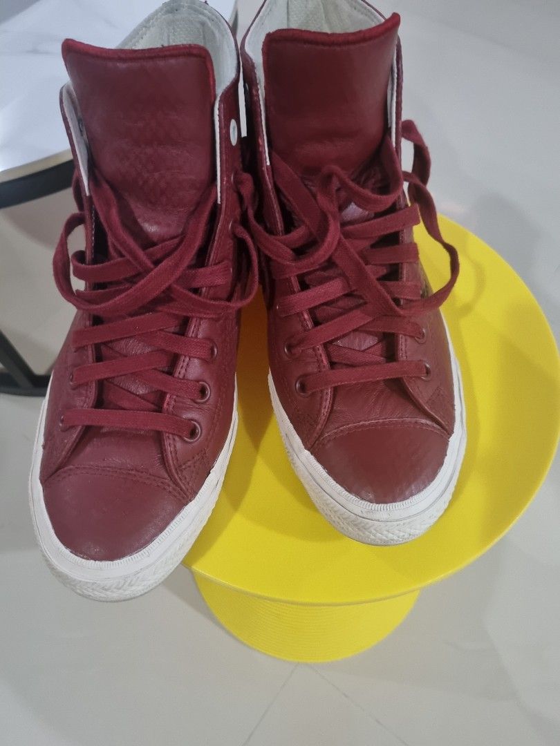 Maroon leather sale converse high tops