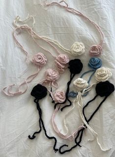 multi-use dainty crochet rose flower choker belt bag accessory
