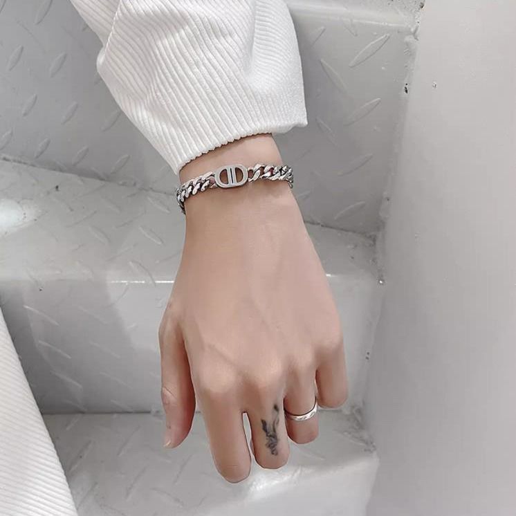 Double D Punk Bracelet Men Silver Color Cuban Link Chain Bracelets