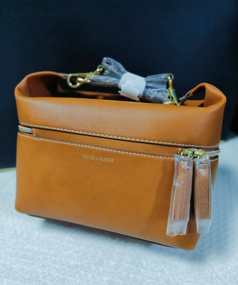 Estee Lauder Brown Storage Cosmetic Handbag Tote Bag Detachable Hand Strap