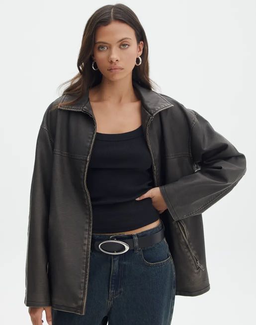 Faux Leather Drop Shoulder Oversized Shacket