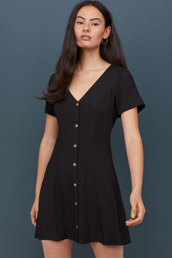 H&m black button dress sale