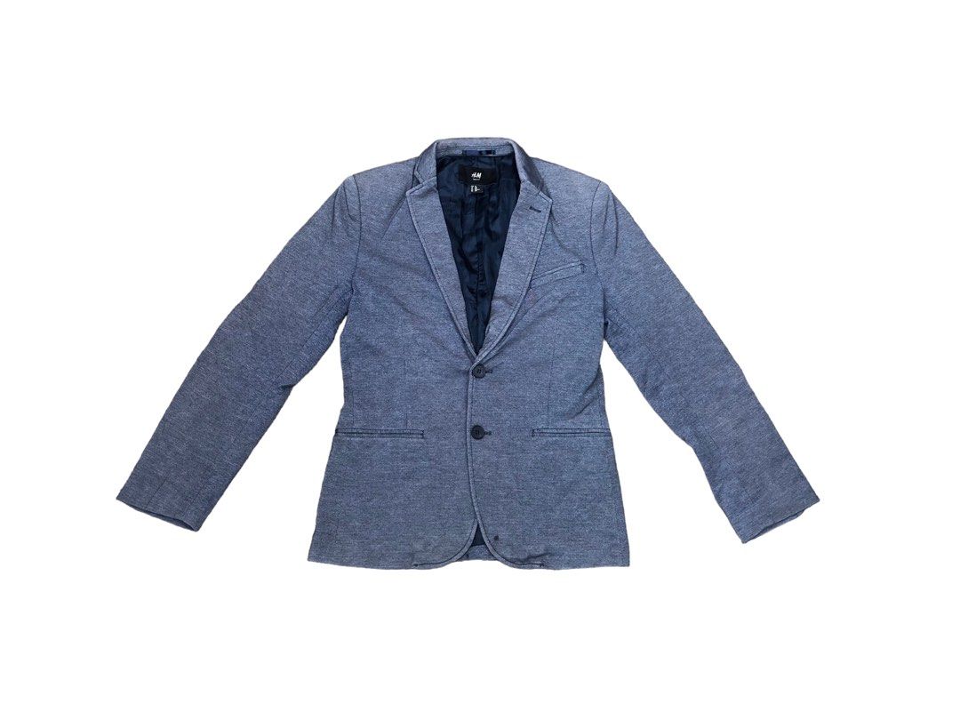 H M Light Grey Blazer Coat With Elbow Patch Slim Fit Men s