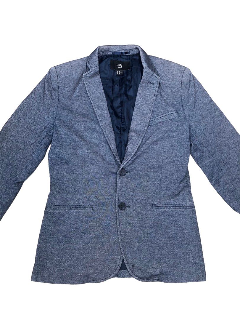 H M Light Grey Blazer Coat With Elbow Patch Slim Fit Men s