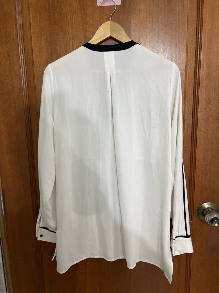 H M White Chiffon Long Sleeves Shirt Women s Fashion Tops