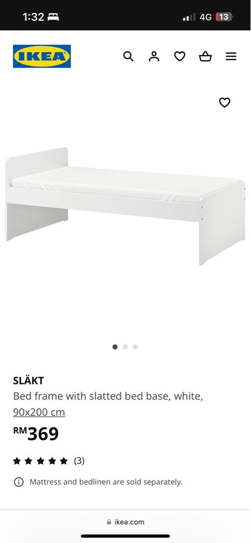 Ikea Slakt Single Bed with Luroy Slatted Bed Base 90 x 200 cm, Furniture & Home Living