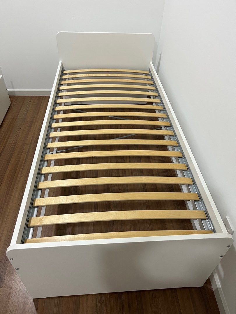 Ikea Slakt Single Bed with Luroy Slatted Bed Base 90 x 200 cm, Furniture & Home Living