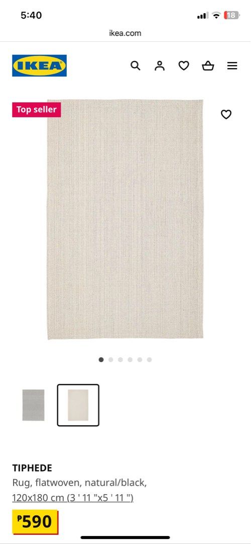 TIPHEDE rug, flatwoven, natural/black, 120x180 cm (3'11x5'11