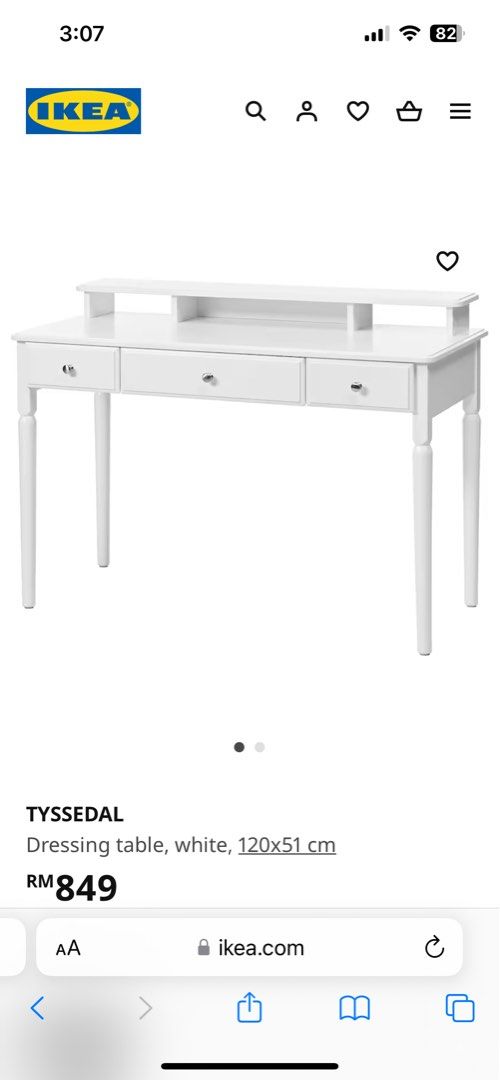 Ikea Tyssedal Dressing Table with Drawer, Furniture & Home Living