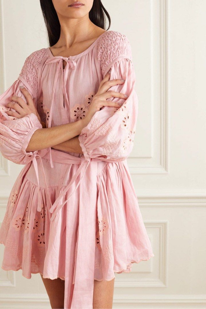 innika choo pink dress Innika Choo Schiffli Scallop Frill Maxi Dress Pink One Size