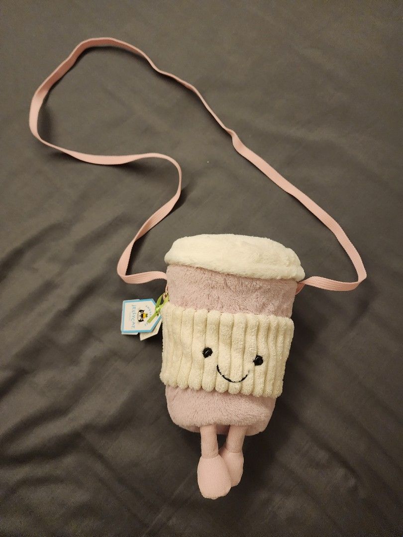 Jellycat coffee bag in pink, Hobbies & Toys, Toys & Games on Carousell