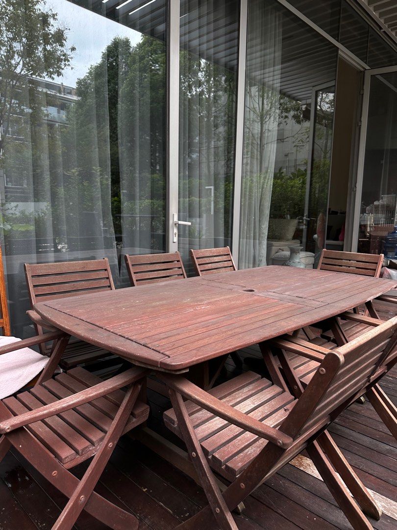 Jensen Jarrah Outdoor dining table + chairs, Furniture & Home Living