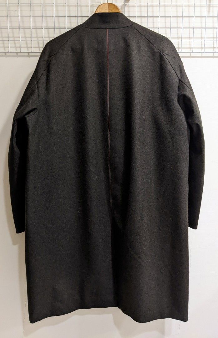 日本Ka na ta 2mm jacket/無領不對稱寬版羊毛大衣, 他的時尚, 外套及
