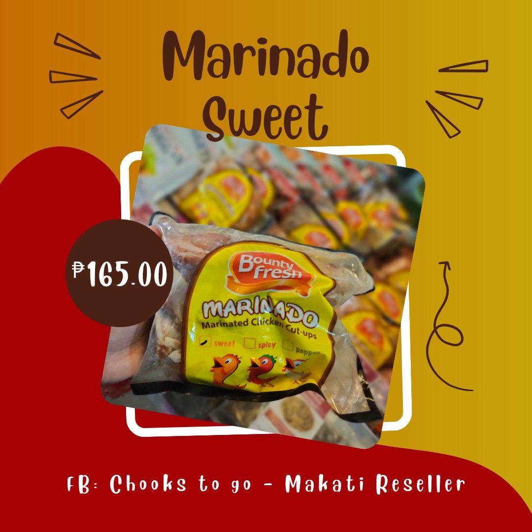 Marinado Sweet - Chooks to go (Category: Chilled & Frozen Food) located in Makati City. Submitted by sheilaacopio.23 (Listing ID 1274221633, Image 1). Description: 🍗 Ready to cook 🍗 Marinated chicken cuts 🍗 Masarap kahit walang sauce!.
