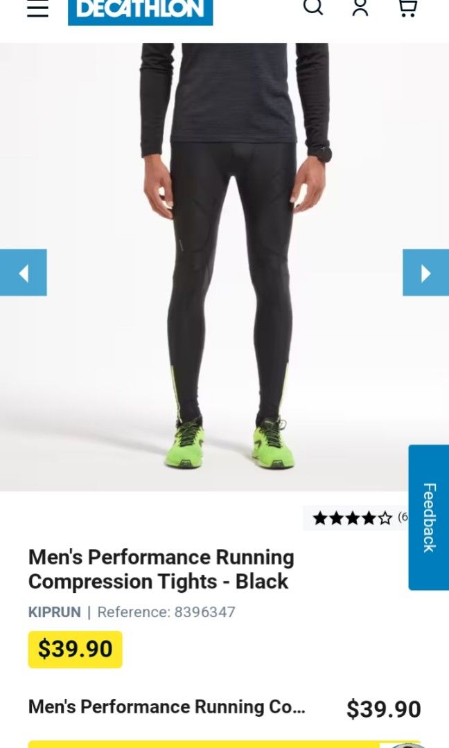 Decathlon Men's Performance Running Compression Tights - Black KIPRUN   Reference: 8396347, Sports Equipment, Other Sports Equipment and Supplies  on Carousell
