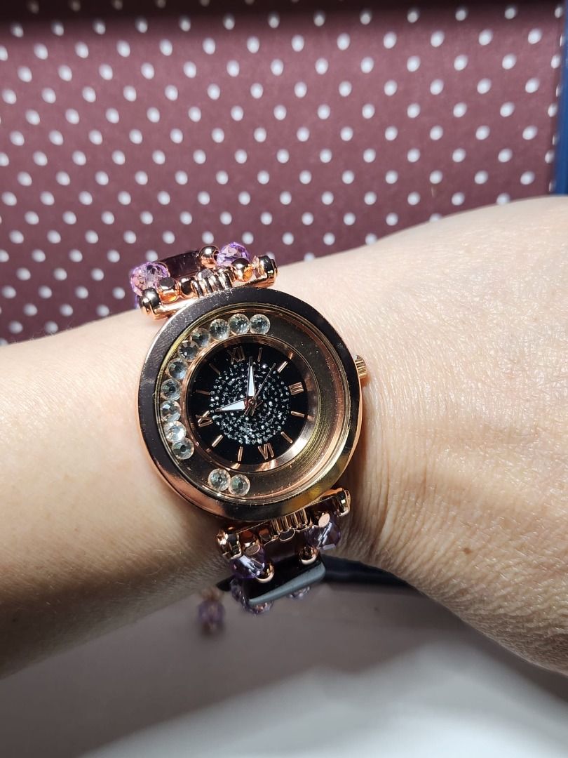 Natural Garnet Rose Gold Bracelet Watch Adjustable