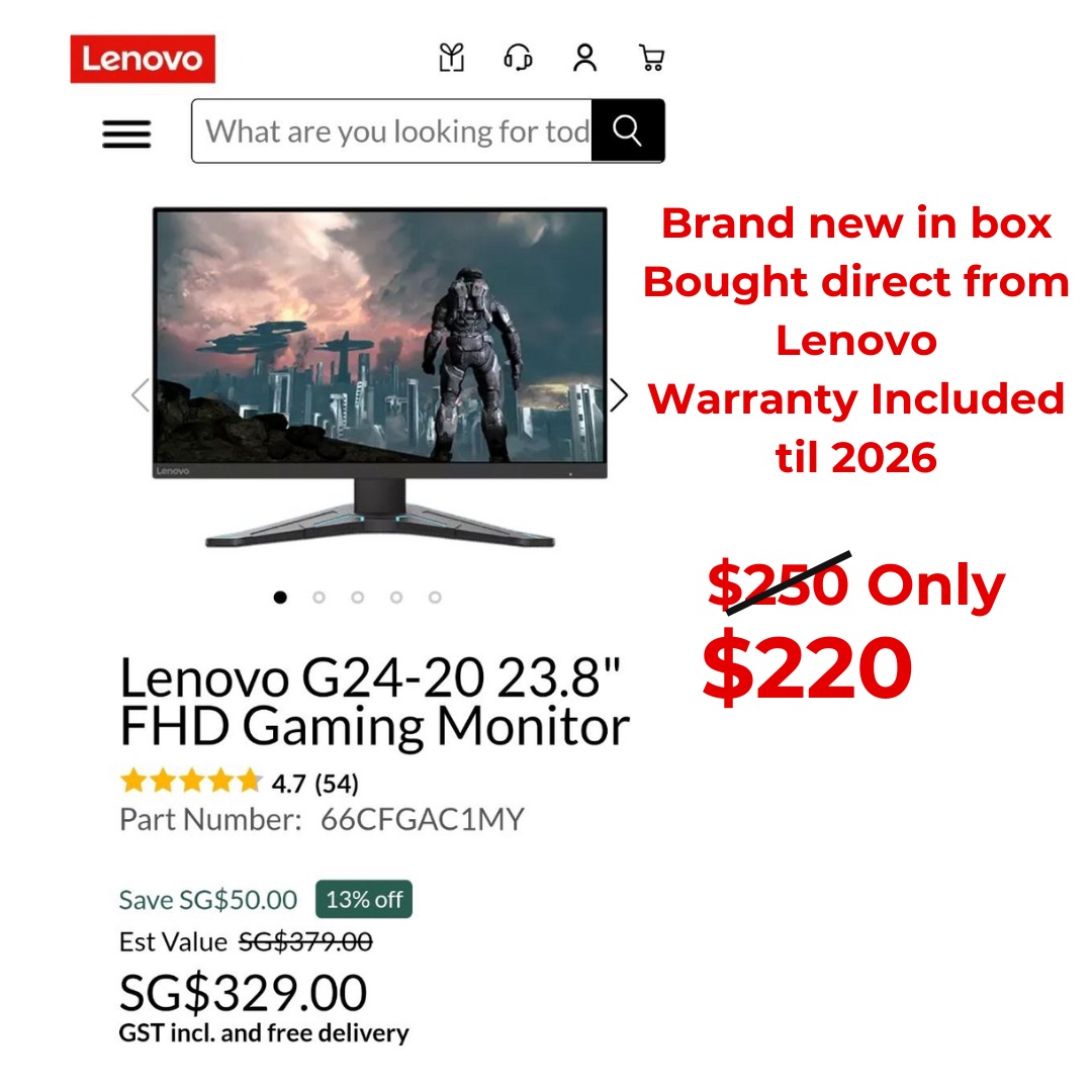 [NEW w WARRANTY] Lenovo G2420 23.8" FHD Gaming Monitor, Computers