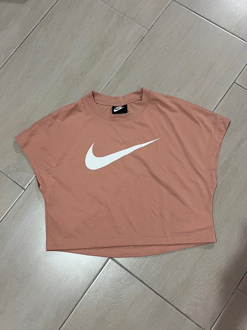 Nike swoosh crop top rose gold