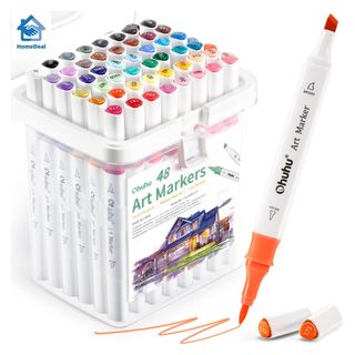  Ohuhu Alcohol Markers: 60 Colors Slim Broad and Fine Double  Tipped Kaala Marker for Artists Adults Coloring Drawing Cartoon Anime Comic  - Professional Art Pens with Ink Refillable for New