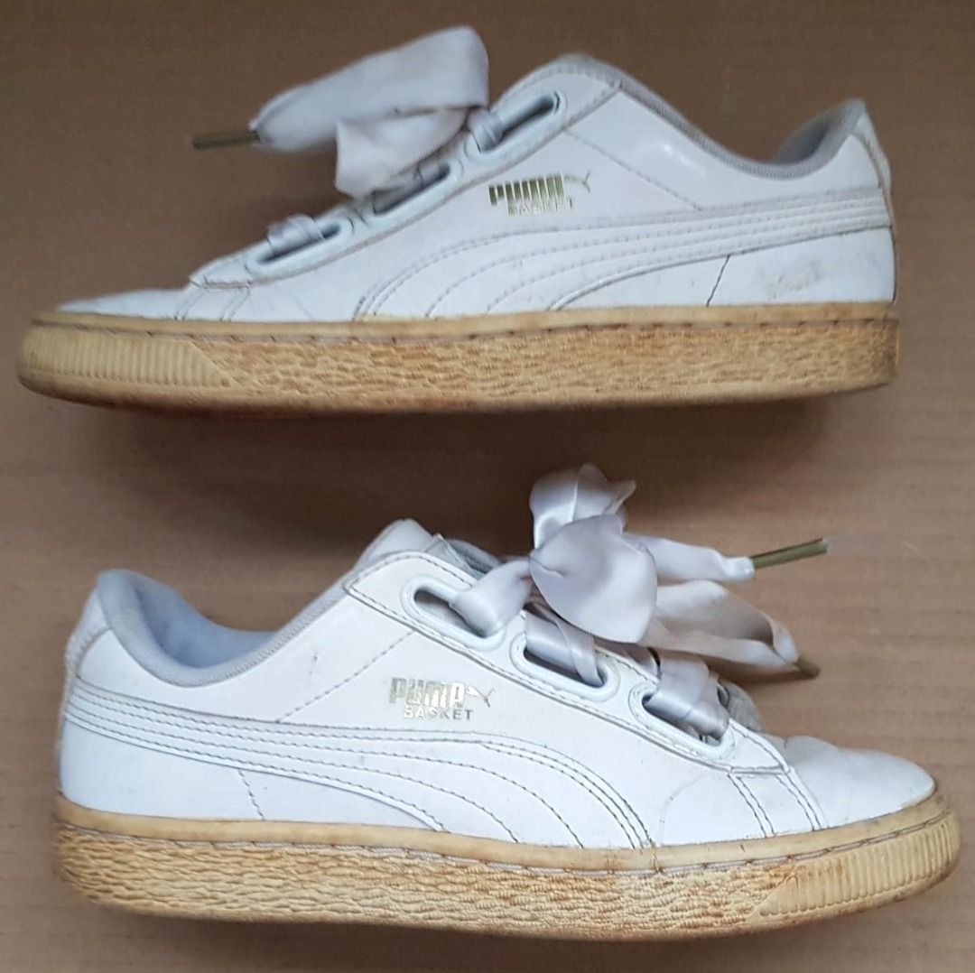 Puma Basket Heart Patent Trainer White Sneakers US 5.5 UK 3 EUR 35.5 Original PUMA Designer Footwear Ribbon shoelaces Lightweight Active