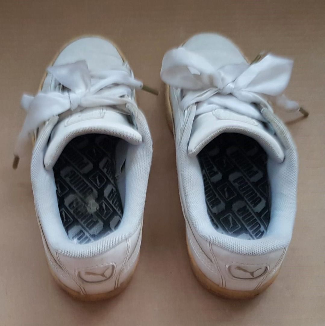 Puma Basket Heart Patent Trainer White Sneakers US 5.5 UK 3