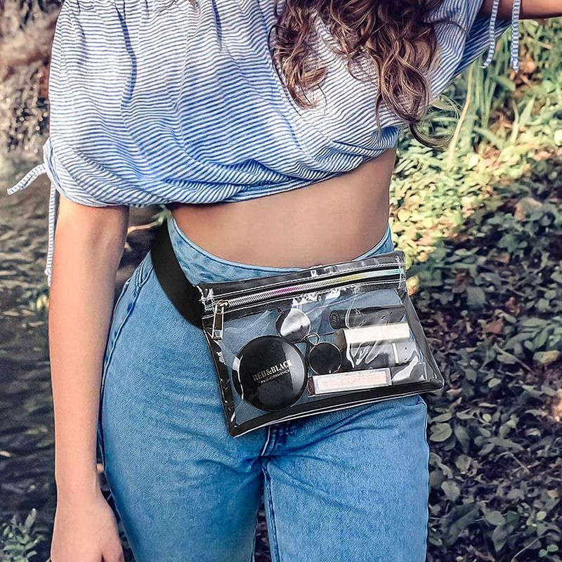 PVC transparent min waist belt bag front zipper pocket out