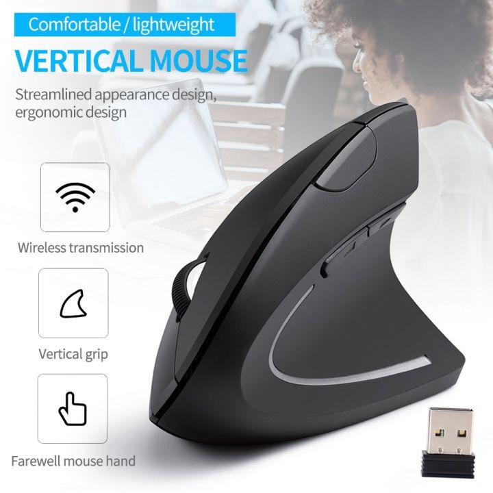 Ergonomic Vertical Wireless Mouse 2.4GHz USB Optical Computer Gaming Mice  Streamlined Curves Design Mini Small Size for PC Laptop Desktop Notebook