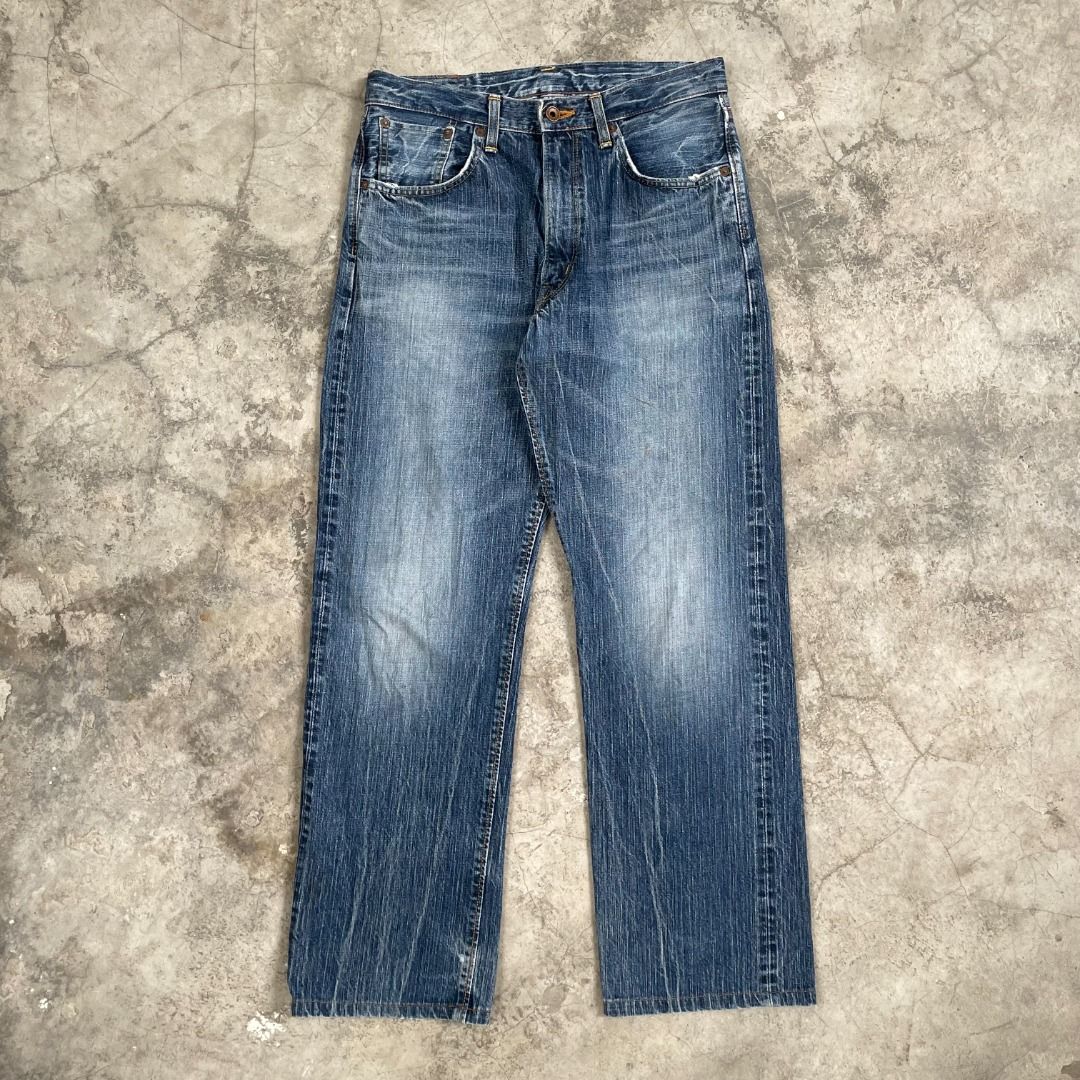 SALE 32 EDWIN SELVEDGE JEANS DENIM 505Z MODEL SIZE MEDIUM BLUE INDIGO FADE PANTS TROUSERS SELUAR JAPANESE BRAND JAPAN USA AMERICA VINTAGE VTG
