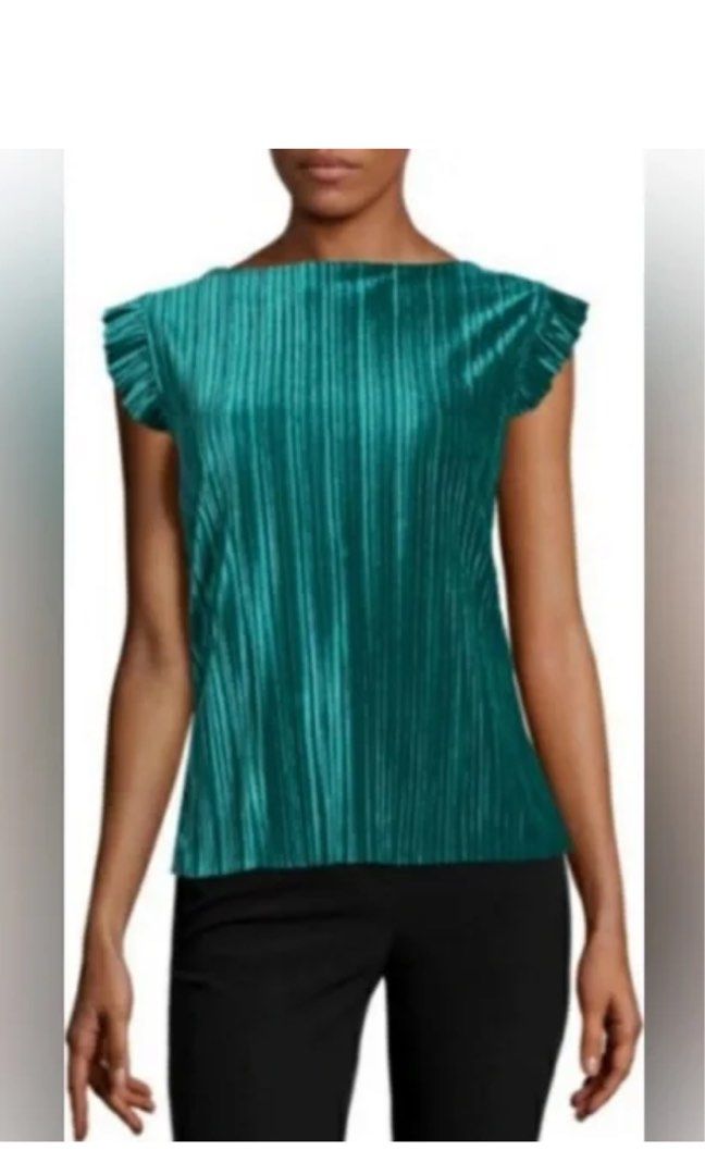 emerald green ruffle blouse